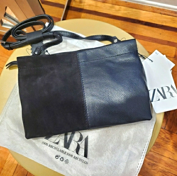 NWT ZARA Black Crossbody Leather Bag - Picture 9 of 10
